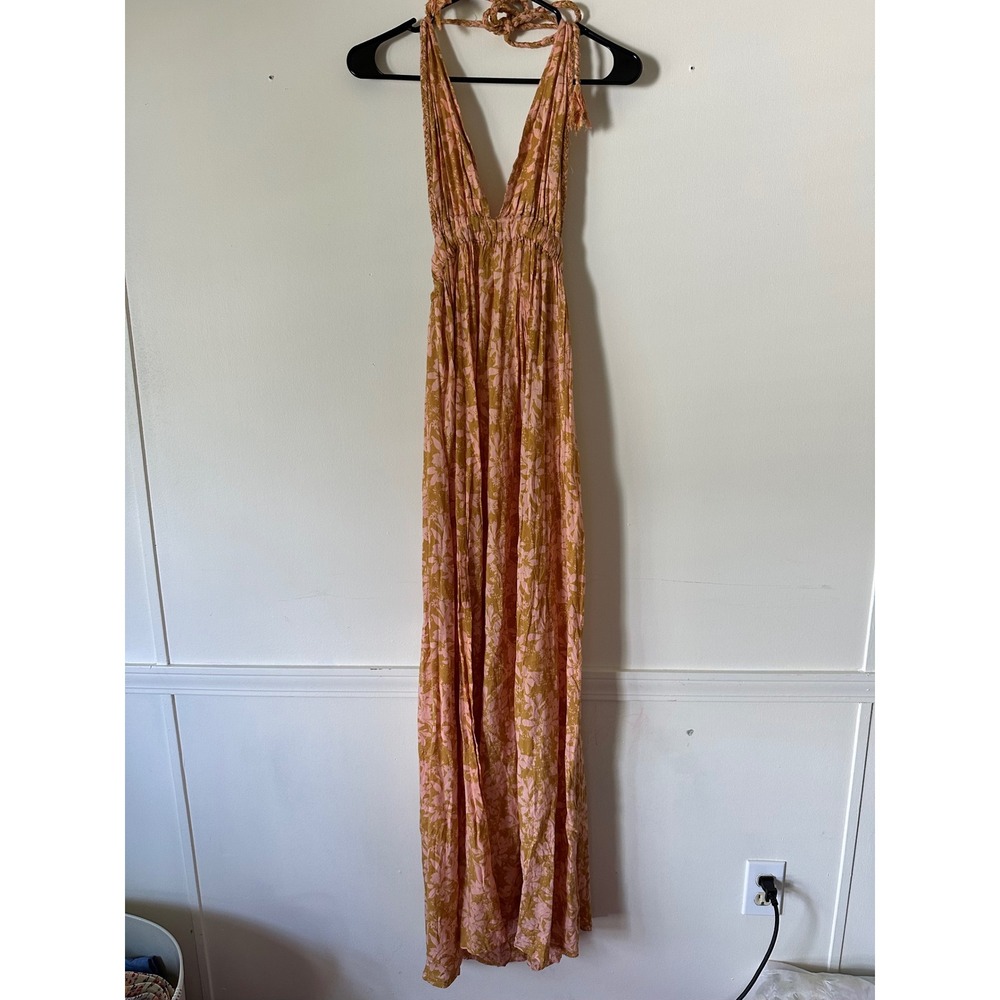 Tiare Hawaii Hollie Maxi Dress Pink Yellow Floral Halter Boho Slit NWT S/M Indie